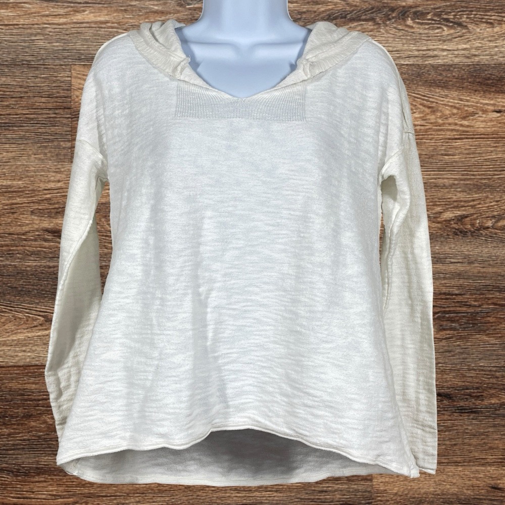 Moth Anthropologie Slub Cotton Hoody Sz S White Long Sleeve Lightweight Knit Top